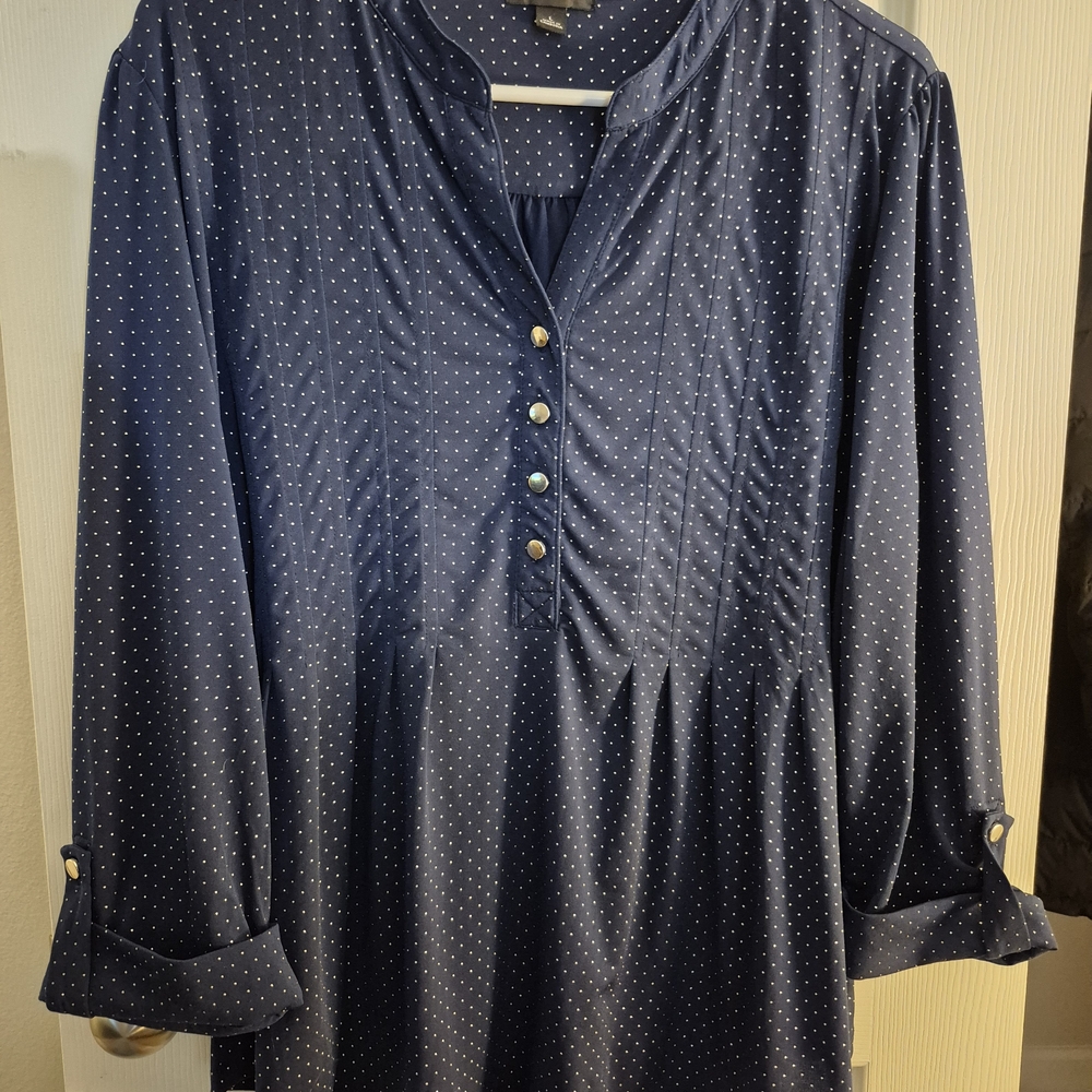 Cocomo Navy Button-Down Blouse with Dots